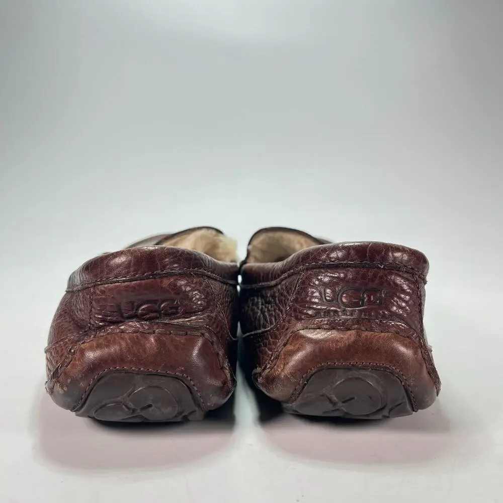 UGG Ascot Brown Leather Comfort Indoor Moccasin Loafers Slipper Men's Size 10